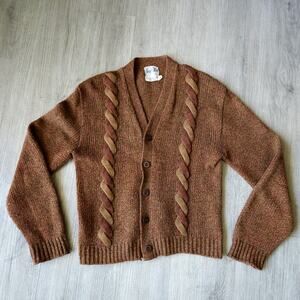 Vintage 60s Gary Reed Sweater Men Medium Vest Shetland Wool Rockabilly Brown